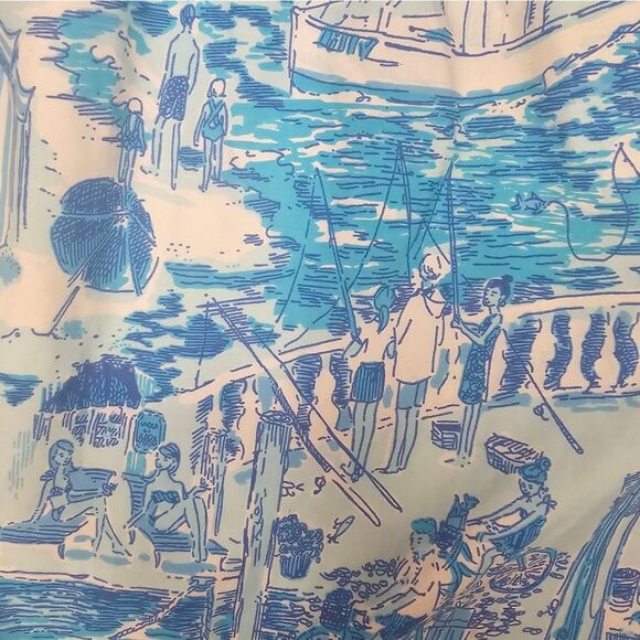 LILLY PULITZER Blue Pattern Swim Trunks Capri Bathing Suit Mesh Lined  - Size L - Picture 5 of 7